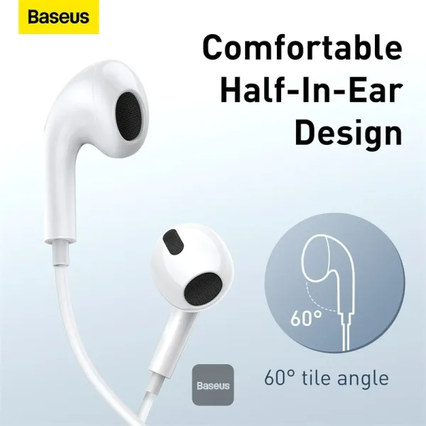 Baseus Encok 3.5mm lateral Wired Earphone H17 White  NGCR020002