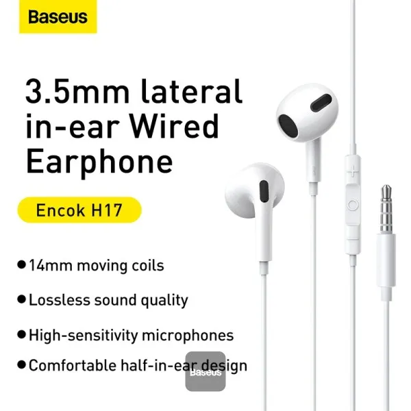 Baseus Encok 3.5mm lateral Wired Earphone H17 White  NGCR020002