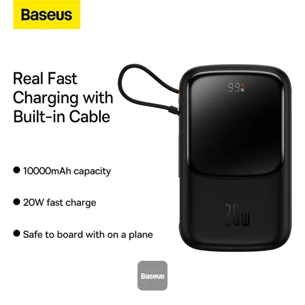Baseus Qpow Pro Digital Display Fast Charge Power Bank 10000mAh 20W iP Edition Black Overseas Edition  PPQD060001