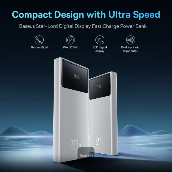 Baseus Digital Display Fast Charge Power Bank 10000mAh 22.5W White  PPXJ100002
