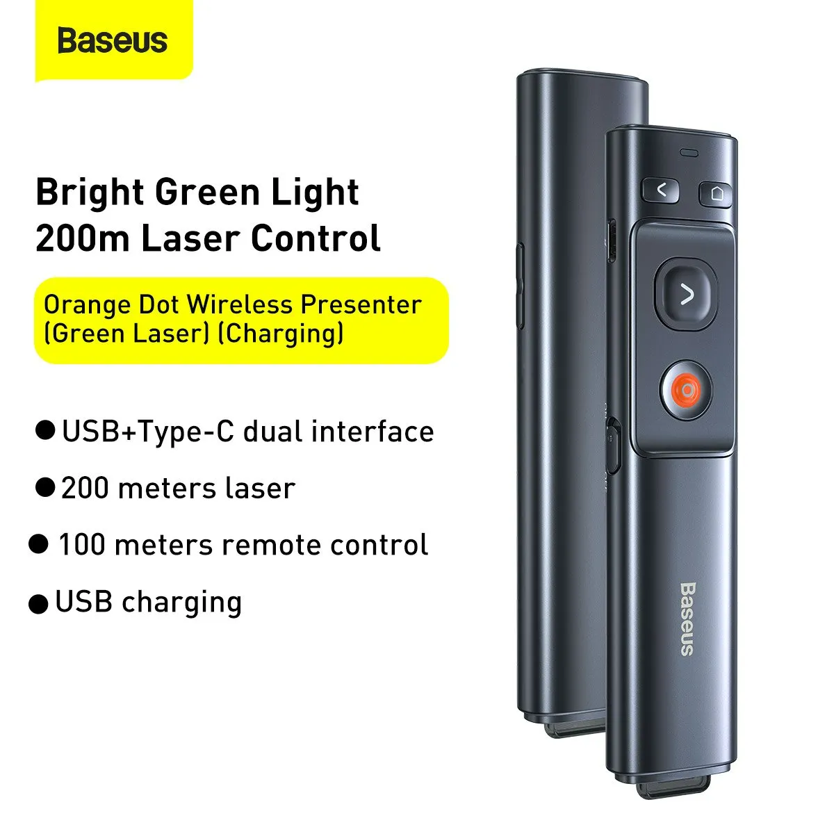 Baseus Orange Dot Wireless Presenter (Red Laser) Grey  WKCD000013