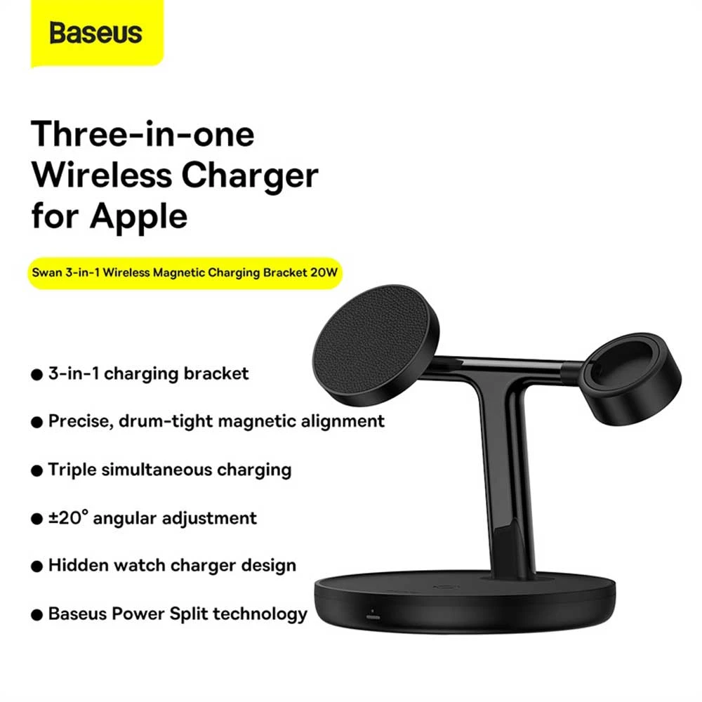 Baseus Swan 3-in-1 Wireless Magnetic Charging Bracket 20W Black WXTE000001